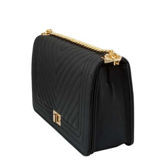 Handbags - Black Handbag With  Gold-toned Chain Strap (Vegan)